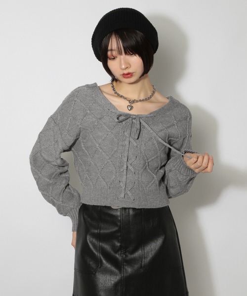 PAGEBOY(ページボーイ)の「レースアップ2WAYショート(ニット/セーター・レディース・レッド/ブラック/グレー/オフホワイト・FREE)」の15枚目の写真