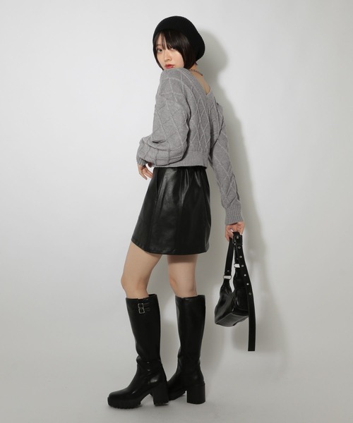 PAGEBOY(ページボーイ)の「レースアップ2WAYショート(ニット/セーター・レディース・レッド/ブラック/グレー/オフホワイト・FREE)」の12枚目の写真