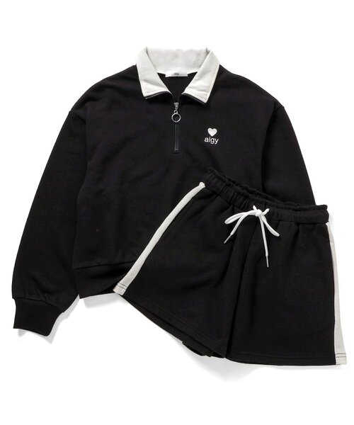 algy（アルジー）の「ハーフジップウラ毛セットアップ（セットアップ・キッズ・ブラック/アイボリー・XX-SMALL/X-SMALL/MEDIUM/SMALL）」の2枚目の写真
