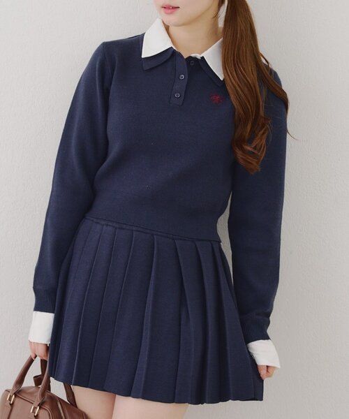 continuer de NICE CLAUP（コンティニューデナイスクラップ）の「【WEB限定】ドッキングポロ＆ミニプリーツスカート（ワンピース・レディース・ネイビー/トップグレー・FREE）」の9枚目の写真