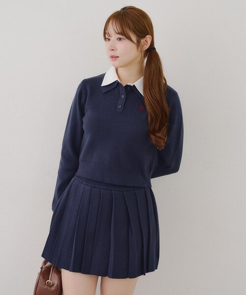 continuer de NICE CLAUP（コンティニューデナイスクラップ）の「【WEB限定】ドッキングポロ＆ミニプリーツスカート（ワンピース・レディース・ネイビー/トップグレー・FREE）」の10枚目の写真