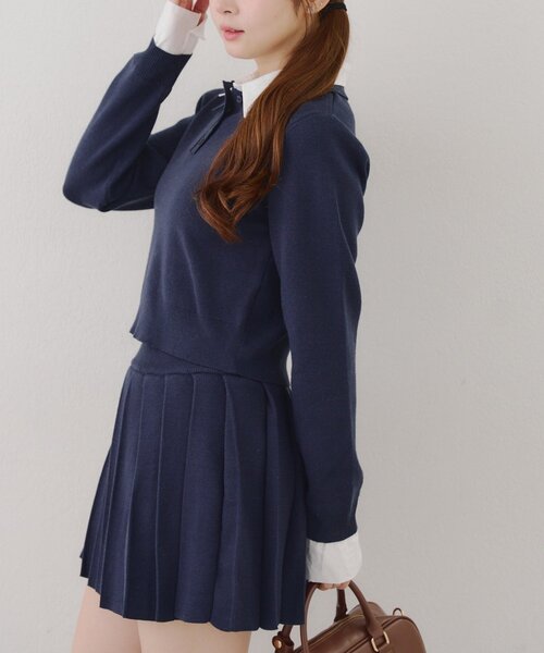 continuer de NICE CLAUP（コンティニューデナイスクラップ）の「【WEB限定】ドッキングポロ＆ミニプリーツスカート（ワンピース・レディース・ネイビー/トップグレー・FREE）」の11枚目の写真