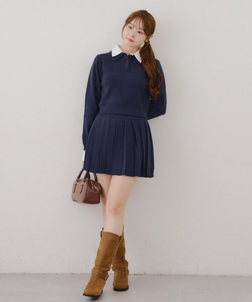 continuer de NICE CLAUP（コンティニューデナイスクラップ）の「【WEB限定】ドッキングポロ＆ミニプリーツスカート（ワンピース・レディース・ネイビー/トップグレー・FREE）」の14枚目の写真