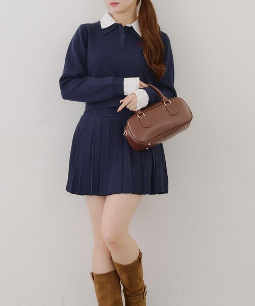 continuer de NICE CLAUP（コンティニューデナイスクラップ）の「【WEB限定】ドッキングポロ＆ミニプリーツスカート（ワンピース・レディース・ネイビー/トップグレー・FREE）」の15枚目の写真