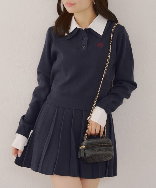 continuer de NICE CLAUP（コンティニューデナイスクラップ）の「【WEB限定】ドッキングポロ＆ミニプリーツスカート（ワンピース・レディース・ネイビー/トップグレー・FREE）」の18枚目の写真