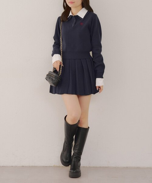 continuer de NICE CLAUP（コンティニューデナイスクラップ）の「【WEB限定】ドッキングポロ＆ミニプリーツスカート（ワンピース・レディース・ネイビー/トップグレー・FREE）」の19枚目の写真