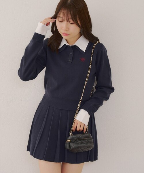 continuer de NICE CLAUP（コンティニューデナイスクラップ）の「【WEB限定】ドッキングポロ＆ミニプリーツスカート（ワンピース・レディース・ネイビー/トップグレー・FREE）」の20枚目の写真