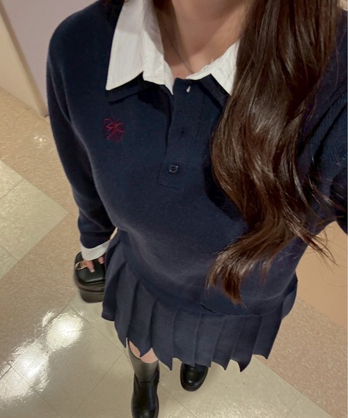 continuer de NICE CLAUP（コンティニューデナイスクラップ）の「【WEB限定】ドッキングポロ＆ミニプリーツスカート（ワンピース・レディース・ネイビー/トップグレー・FREE）」の2枚目の写真