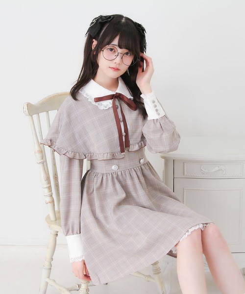 DearMyLove(ディアマイラブ)の「2wayケープお嬢様ワンピース(ワンピース・レディース・グレー/ブラック/ブラウン/チェック・MEDIUM/LARGE/LL/3L)」の5枚目の写真
