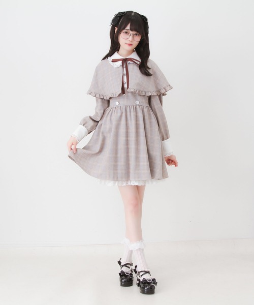 DearMyLove(ディアマイラブ)の「2wayケープお嬢様ワンピース(ワンピース・レディース・グレー/ブラック/ブラウン/チェック・MEDIUM/LARGE/LL/3L)」の6枚目の写真