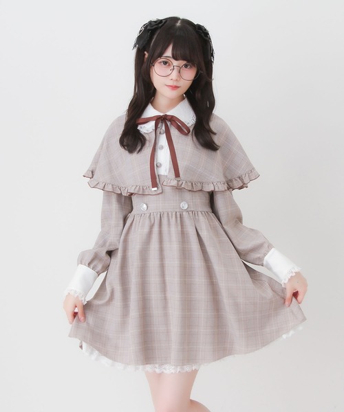DearMyLove(ディアマイラブ)の「2wayケープお嬢様ワンピース(ワンピース・レディース・グレー/ブラック/ブラウン/チェック・MEDIUM/LARGE/LL/3L)」の8枚目の写真