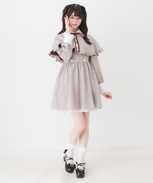 DearMyLove(ディアマイラブ)の「2wayケープお嬢様ワンピース(ワンピース・レディース・グレー/ブラック/ブラウン/チェック・MEDIUM/LARGE/LL/3L)」の9枚目の写真