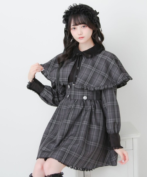 DearMyLove(ディアマイラブ)の「2wayケープお嬢様ワンピース(ワンピース・レディース・グレー/ブラック/ブラウン/チェック・MEDIUM/LARGE/LL/3L)」の14枚目の写真