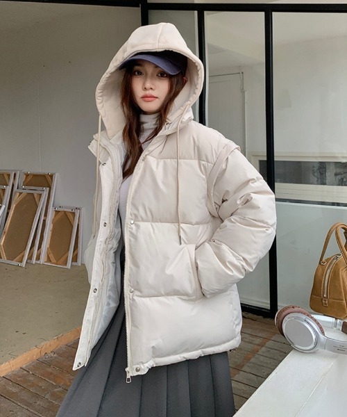 セール】3WAY 袖&フード脱着 スタンドカラー エコダウンジャケット
