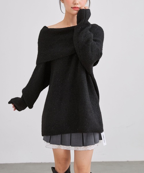 Lace Ladies(レースレディース)の「スパンコール オフショル オーバーサイズ ニット プルオーバー(ニット/セーター・レディース・アイボリー/ブラック/グレー/ブラウン・FREE)」の7枚目の写真