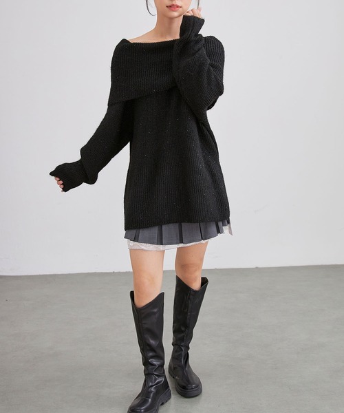 Lace Ladies(レースレディース)の「スパンコール オフショル オーバーサイズ ニット プルオーバー(ニット/セーター・レディース・アイボリー/ブラック/グレー/ブラウン・FREE)」の10枚目の写真