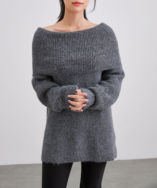 Lace Ladies(レースレディース)の「スパンコール オフショル オーバーサイズ ニット プルオーバー(ニット/セーター・レディース・アイボリー/ブラック/グレー/ブラウン・FREE)」の22枚目の写真