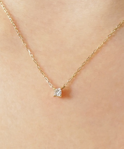 TAKE-UP（テイクアップ）の「数量限定YG プリンセスカットダイヤモンドネックレス（ネックレス・レディース・イエローゴールド・FREE）」の2枚目の写真