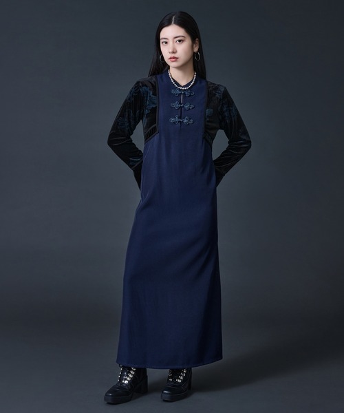 セール】パイピングベロアチャイナワンピース（ワンピース）｜Ellno de