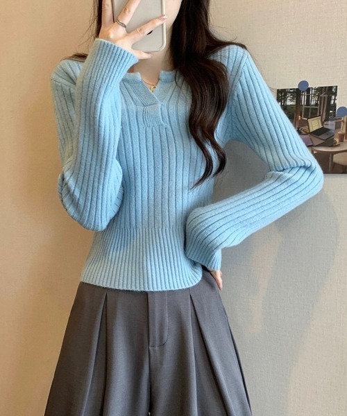 Miniministore(ミニミニストア)の「リブニット トップス きれいめ 長袖(ニット/セーター・レディース・ダークグレー/ブルー/ブラック/アイボリー/モカ・FREE)」の5枚目の写真