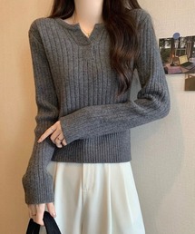 リブニット トップス きれいめ 長袖