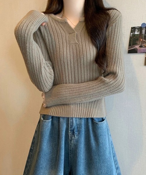 Miniministore(ミニミニストア)の「リブニット トップス きれいめ 長袖(ニット/セーター・レディース・ダークグレー/ブルー/ブラック/アイボリー/モカ・FREE)」の4枚目の写真