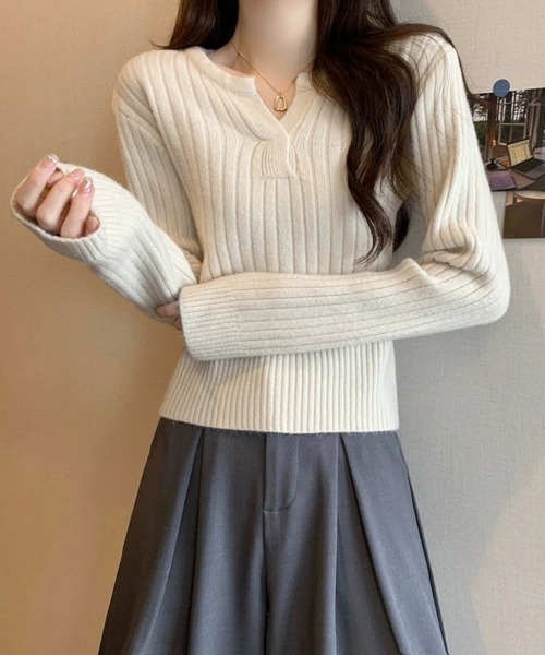 Miniministore(ミニミニストア)の「リブニット トップス きれいめ 長袖(ニット/セーター・レディース・ダークグレー/ブルー/ブラック/アイボリー/モカ・FREE)」の7枚目の写真