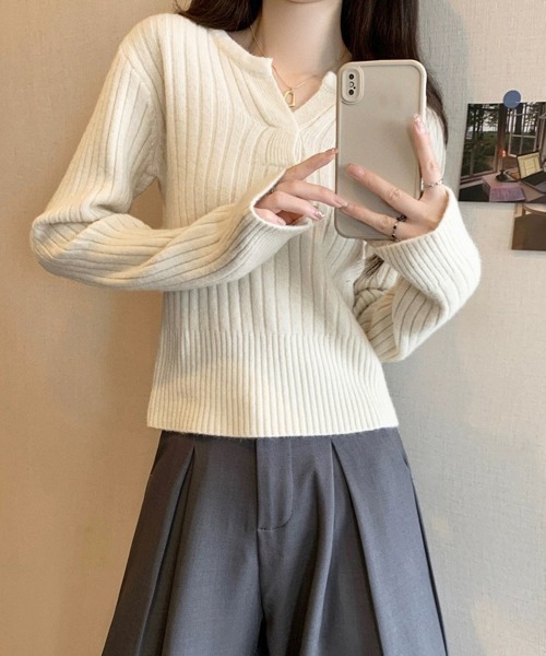 Miniministore(ミニミニストア)の「リブニット トップス きれいめ 長袖(ニット/セーター・レディース・ダークグレー/ブルー/ブラック/アイボリー/モカ・FREE)」の8枚目の写真