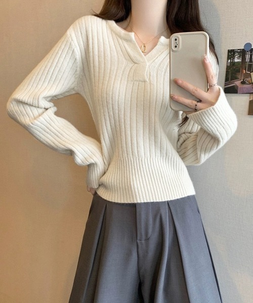 Miniministore(ミニミニストア)の「リブニット トップス きれいめ 長袖(ニット/セーター・レディース・ダークグレー/ブルー/ブラック/アイボリー/モカ・FREE)」の9枚目の写真