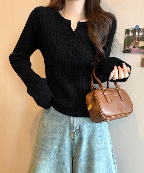 Miniministore(ミニミニストア)の「リブニット トップス きれいめ 長袖(ニット/セーター・レディース・ダークグレー/ブルー/ブラック/アイボリー/モカ・FREE)」の10枚目の写真
