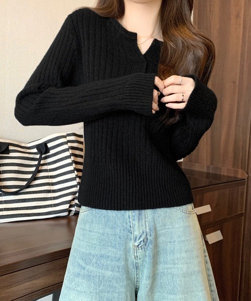Miniministore(ミニミニストア)の「リブニット トップス きれいめ 長袖(ニット/セーター・レディース・ダークグレー/ブルー/ブラック/アイボリー/モカ・FREE)」の11枚目の写真