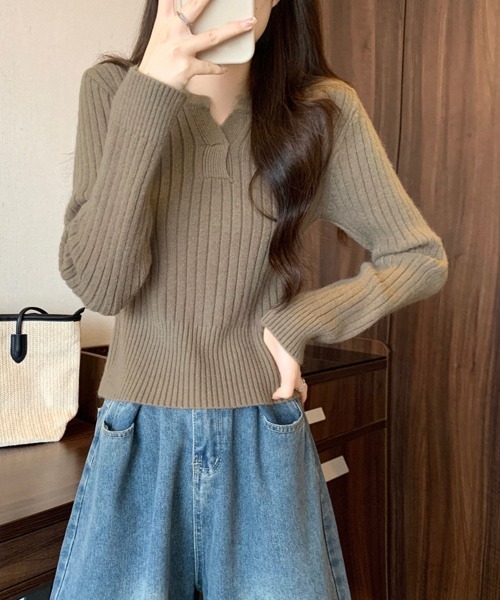 Miniministore(ミニミニストア)の「リブニット トップス きれいめ 長袖(ニット/セーター・レディース・ダークグレー/ブルー/ブラック/アイボリー/モカ・FREE)」の13枚目の写真