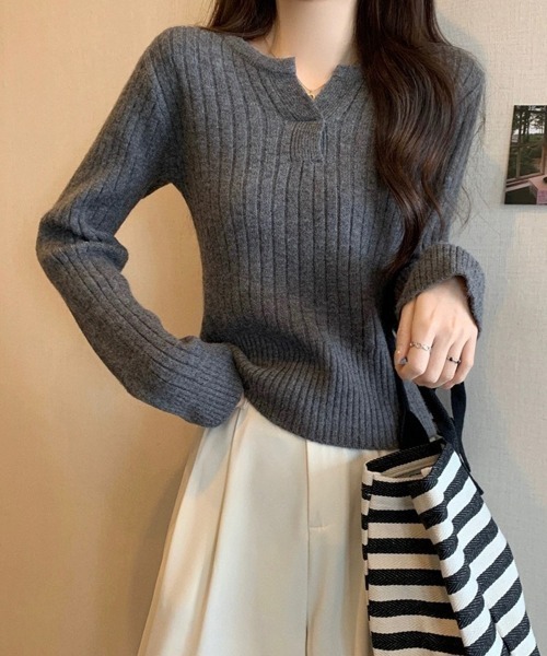 Miniministore(ミニミニストア)の「リブニット トップス きれいめ 長袖(ニット/セーター・レディース・ダークグレー/ブルー/ブラック/アイボリー/モカ・FREE)」の14枚目の写真