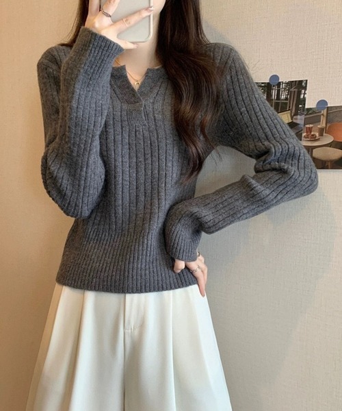 Miniministore(ミニミニストア)の「リブニット トップス きれいめ 長袖(ニット/セーター・レディース・ダークグレー/ブルー/ブラック/アイボリー/モカ・FREE)」の15枚目の写真