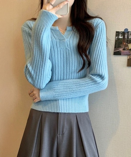 Miniministore(ミニミニストア)の「リブニット トップス きれいめ 長袖(ニット/セーター・レディース・ダークグレー/ブルー/ブラック/アイボリー/モカ・FREE)」の16枚目の写真