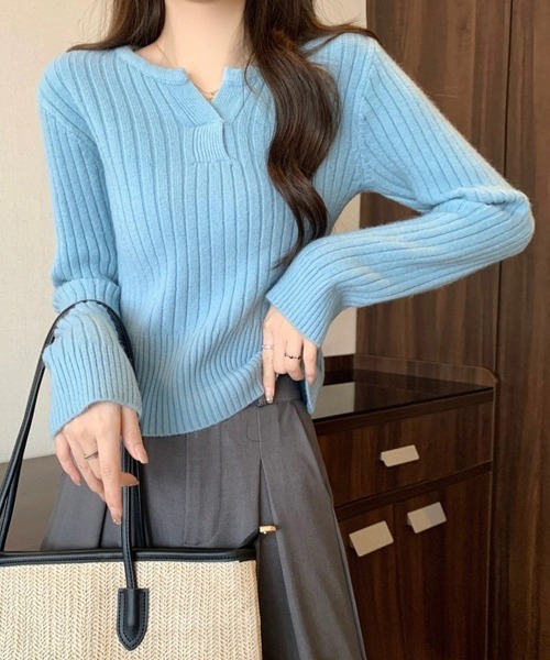 Miniministore(ミニミニストア)の「リブニット トップス きれいめ 長袖(ニット/セーター・レディース・ダークグレー/ブルー/ブラック/アイボリー/モカ・FREE)」の17枚目の写真
