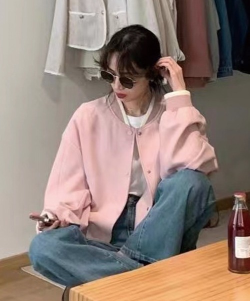 ADDITION STORE(アディションストア)の「\シンプルなデザインが使いやすい♪/ベーシック シルバースナップボタン ブルゾン(ブルゾン・レディース・ブラック/ピンク/ホワイト・MEDIUM)」の3枚目の写真
