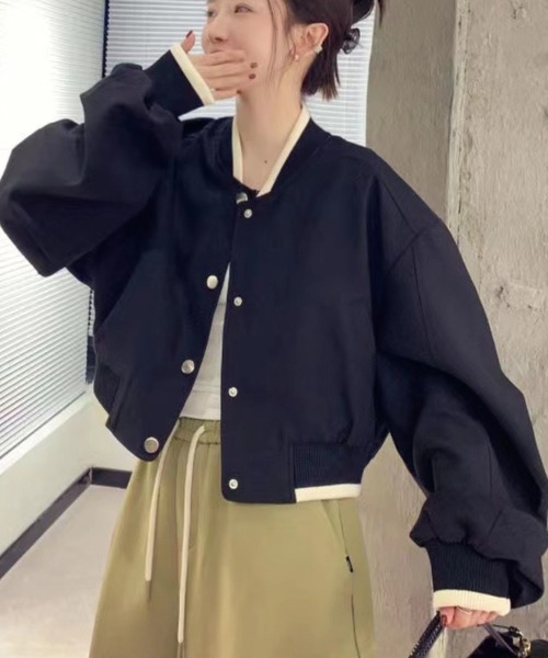 ADDITION STORE(アディションストア)の「\シンプルなデザインが使いやすい♪/ベーシック シルバースナップボタン ブルゾン(ブルゾン・レディース・ブラック/ピンク/ホワイト・MEDIUM)」の2枚目の写真
