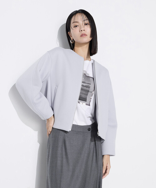 COMME CA(コムサ)の「ダブルエアーダンボール ノーカラーブルゾン(ブルゾン・レディース・ブラック/ライトグレー/ブルー系その他・9号)」の1枚目の写真