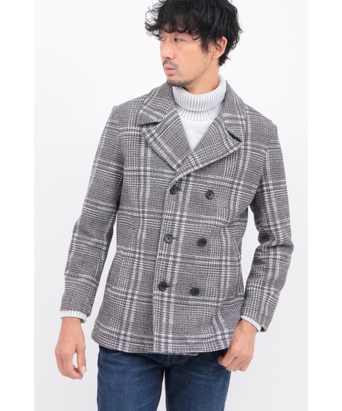 HIGH STREET(ハイストリート)の「ツイーディニットチェックPコート(ピーコート・メンズ・ブラック/グレー・SMALL/MEDIUM/LARGE)」の2枚目の写真
