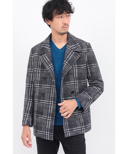 HIGH STREET(ハイストリート)の「ツイーディニットチェックPコート(ピーコート・メンズ・ブラック/グレー・SMALL/MEDIUM/LARGE)」の1枚目の写真