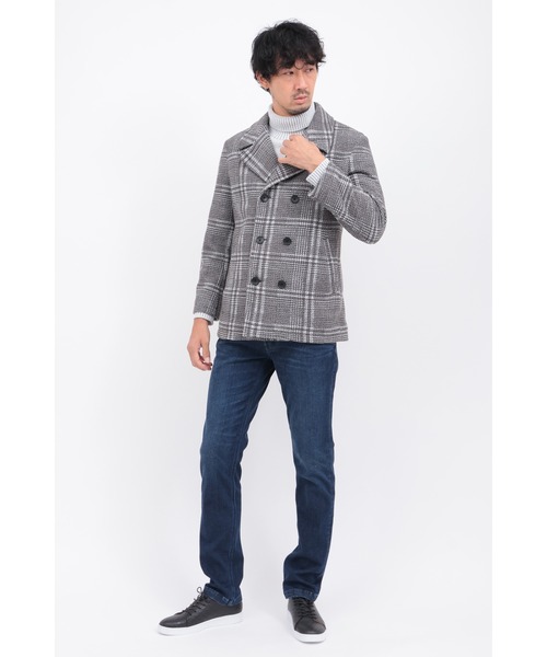 HIGH STREET(ハイストリート)の「ツイーディニットチェックPコート(ピーコート・メンズ・ブラック/グレー・SMALL/MEDIUM/LARGE)」の4枚目の写真