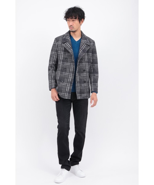 HIGH STREET(ハイストリート)の「ツイーディニットチェックPコート(ピーコート・メンズ・ブラック/グレー・SMALL/MEDIUM/LARGE)」の14枚目の写真
