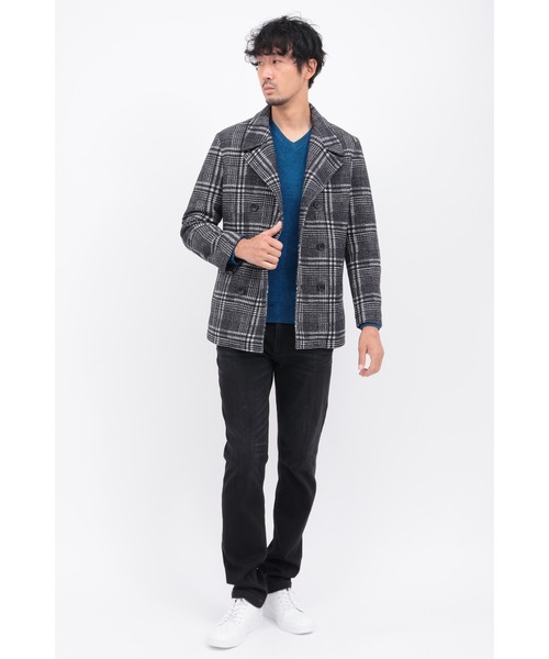 HIGH STREET(ハイストリート)の「ツイーディニットチェックPコート(ピーコート・メンズ・ブラック/グレー・SMALL/MEDIUM/LARGE)」の3枚目の写真