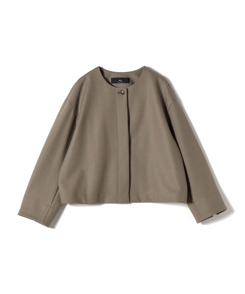 SHIPS 【新品】薄手ウールノーカラージャケット グレージュ SHIPS｜ウール ツイル カラーレス ジャケット(セットアップ対応