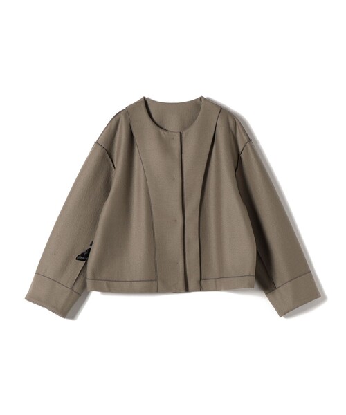 極美品 SHIPS Lanefortyfive ノーカラージャケット ウール セール】SHIPS Primary Navy Label:ウール ジャージー ノーカラー