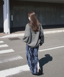 オーバーケーブル編みニット / 長袖 クルーネック シンプル カジュアル 厚手 オーバーサイズ
