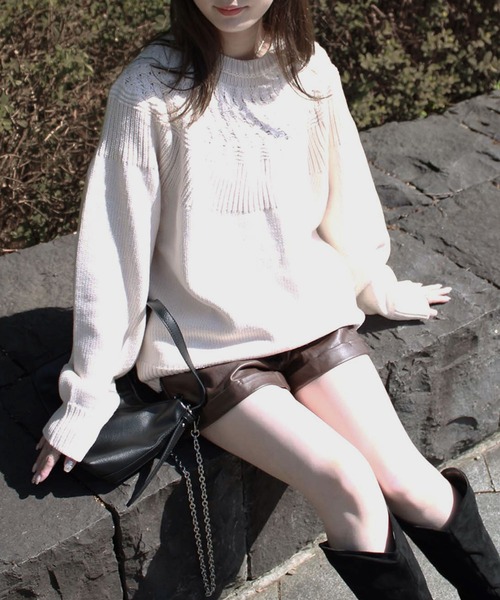 セール】オーバーケーブル編みニット / 長袖 クルーネック シンプル