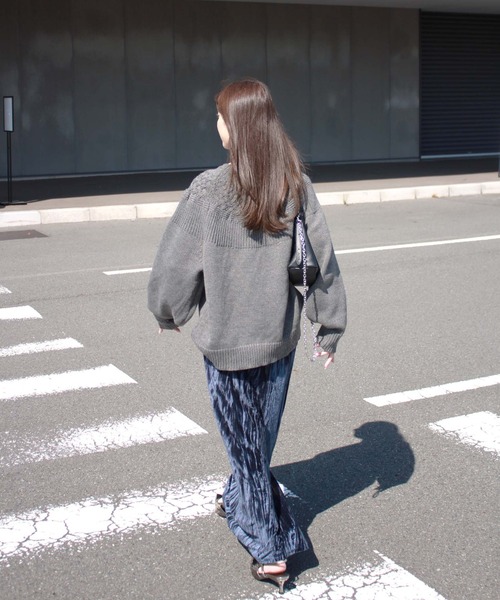 オーバーケーブル編みニット / 長袖 クルーネック シンプル カジュアル