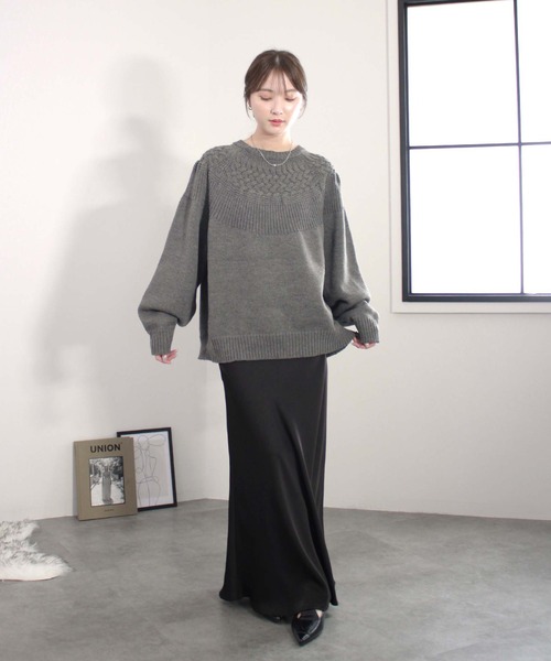 セール】オーバーケーブル編みニット / 長袖 クルーネック シンプル